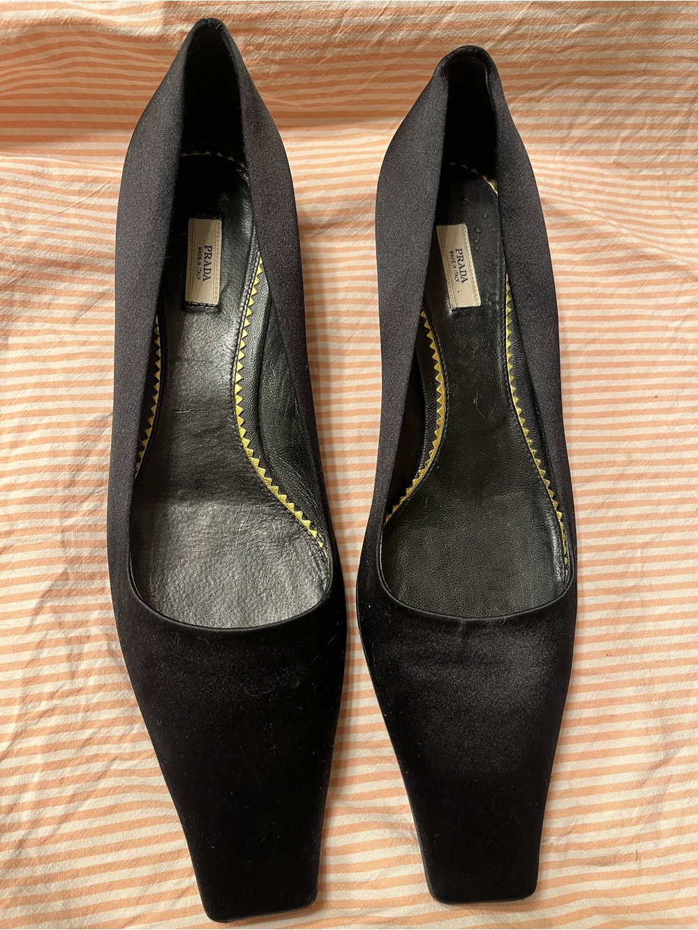 Prada Black Square-Toe Satin Pumps